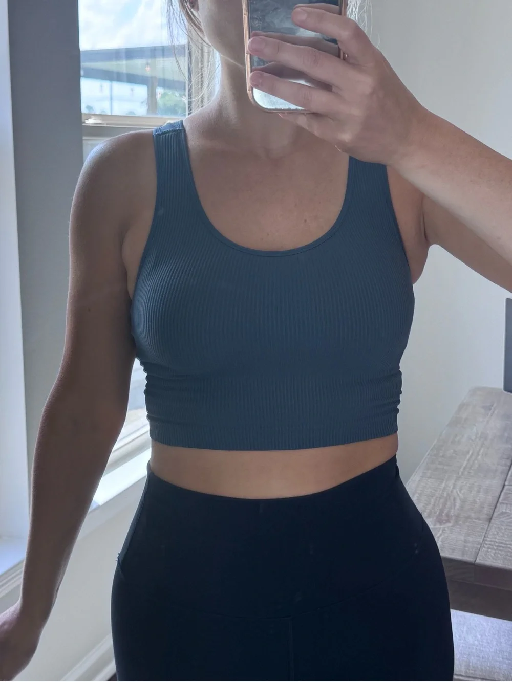 Calia Ribbed Slate Blue Sports Bra Racerback Crop Top - Picture 8 of 13